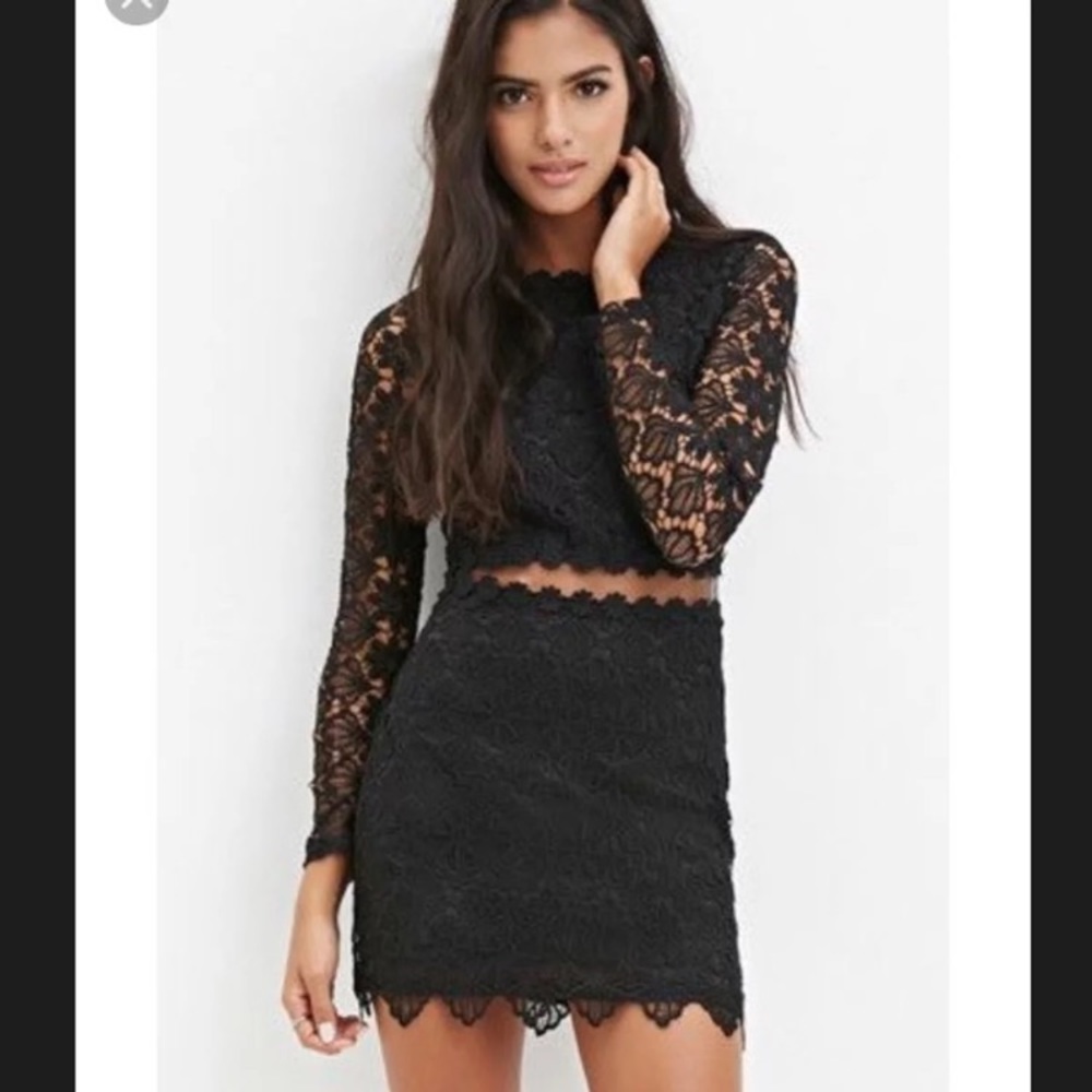 Black long sleeve crochet mini dress